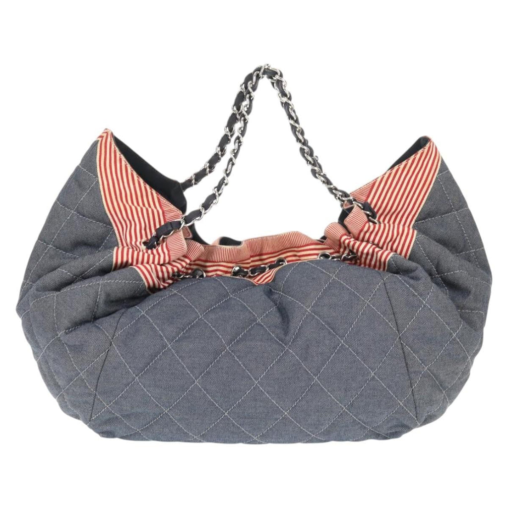 Chanel Stretch Spirit Cabas Quilted Denim Blue Denim_Jeans Bag (Authentic  )