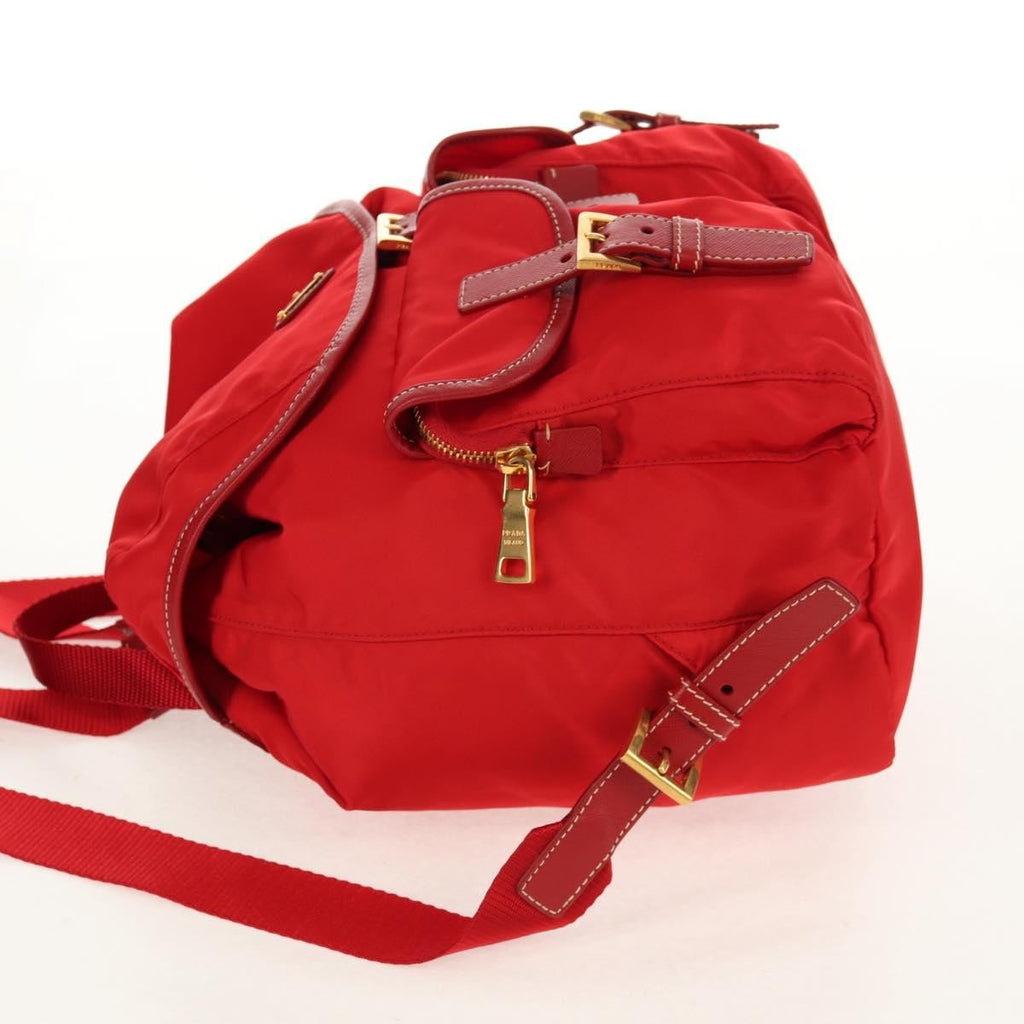 Prada Vela Double Front Pocket Backpack Tessuto With Saffiano Leather Red Nylon Backpack Bag (Authentic  )