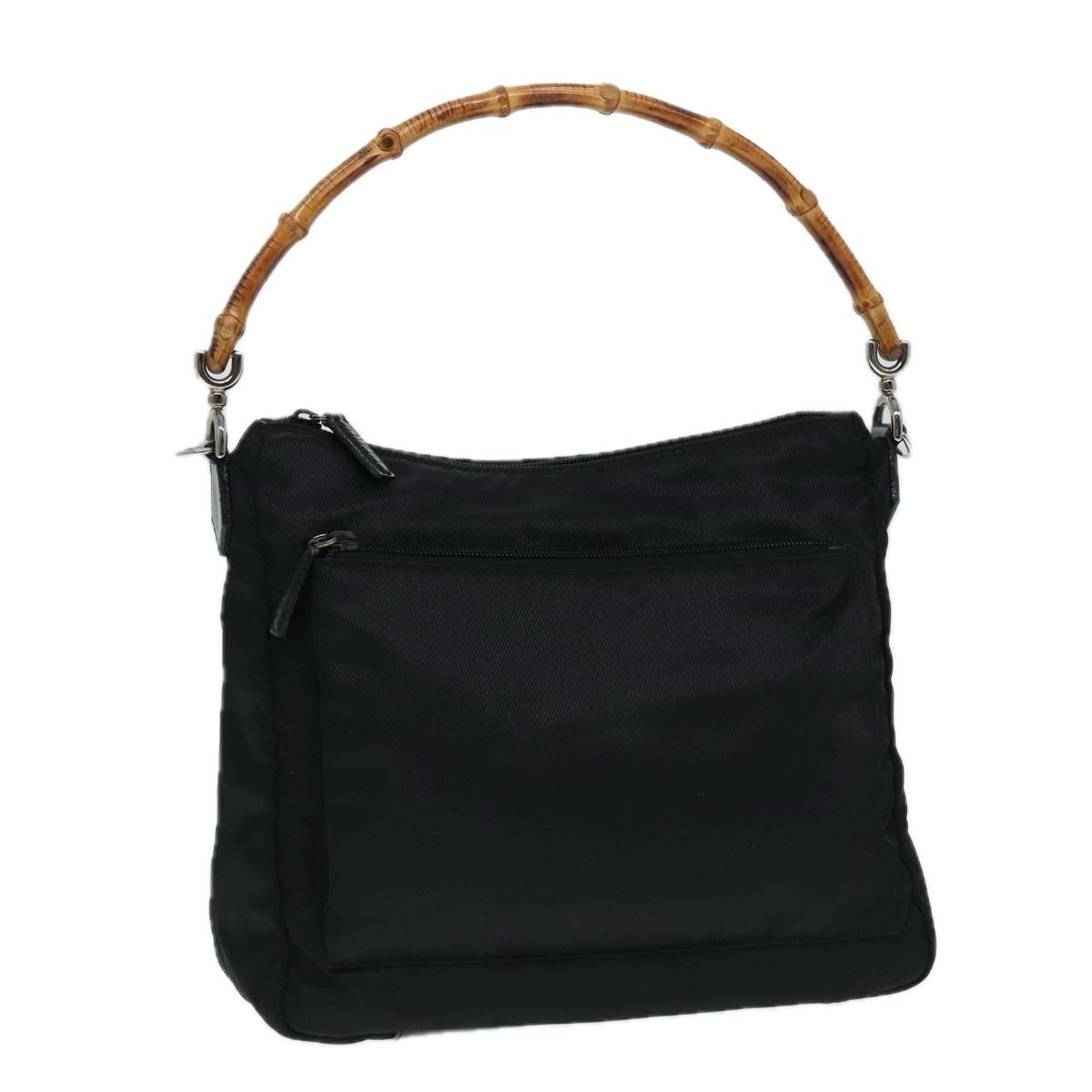Gucci Vintage Bamboo Handle Bag Nylon Black Nylon Handbag ( )