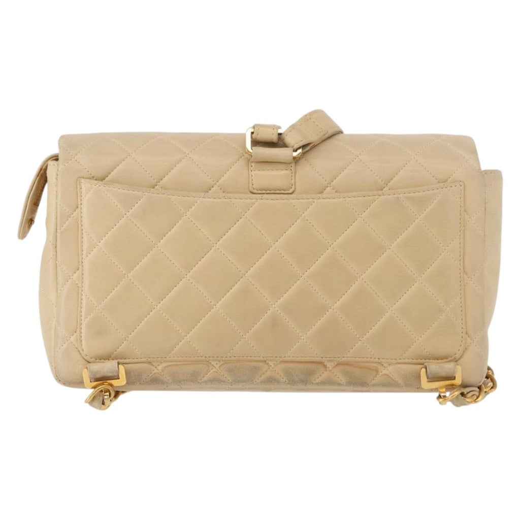 Chanel Vintage Classic Flap Backpack Quilted Lambskin Beige Leather Backpack Bag (Authentic  )