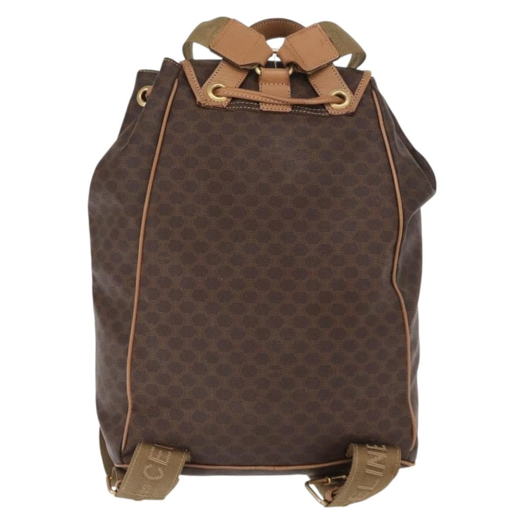Celine Vintage Macadam Backpack Canvas And Leather Brown Canvas Backpack Bag (Authentic  )