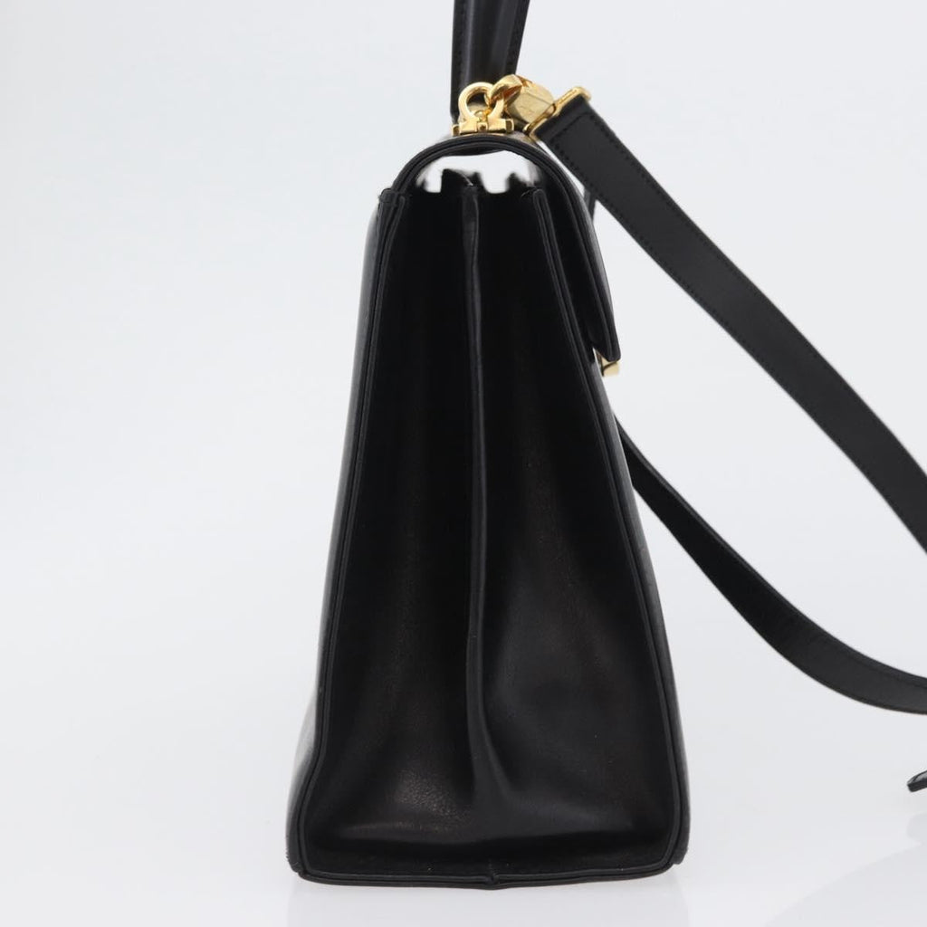 Salvatore Ferragamo Convertible Top Handle Bag Leather Black Leather Handbag (Authentic  )