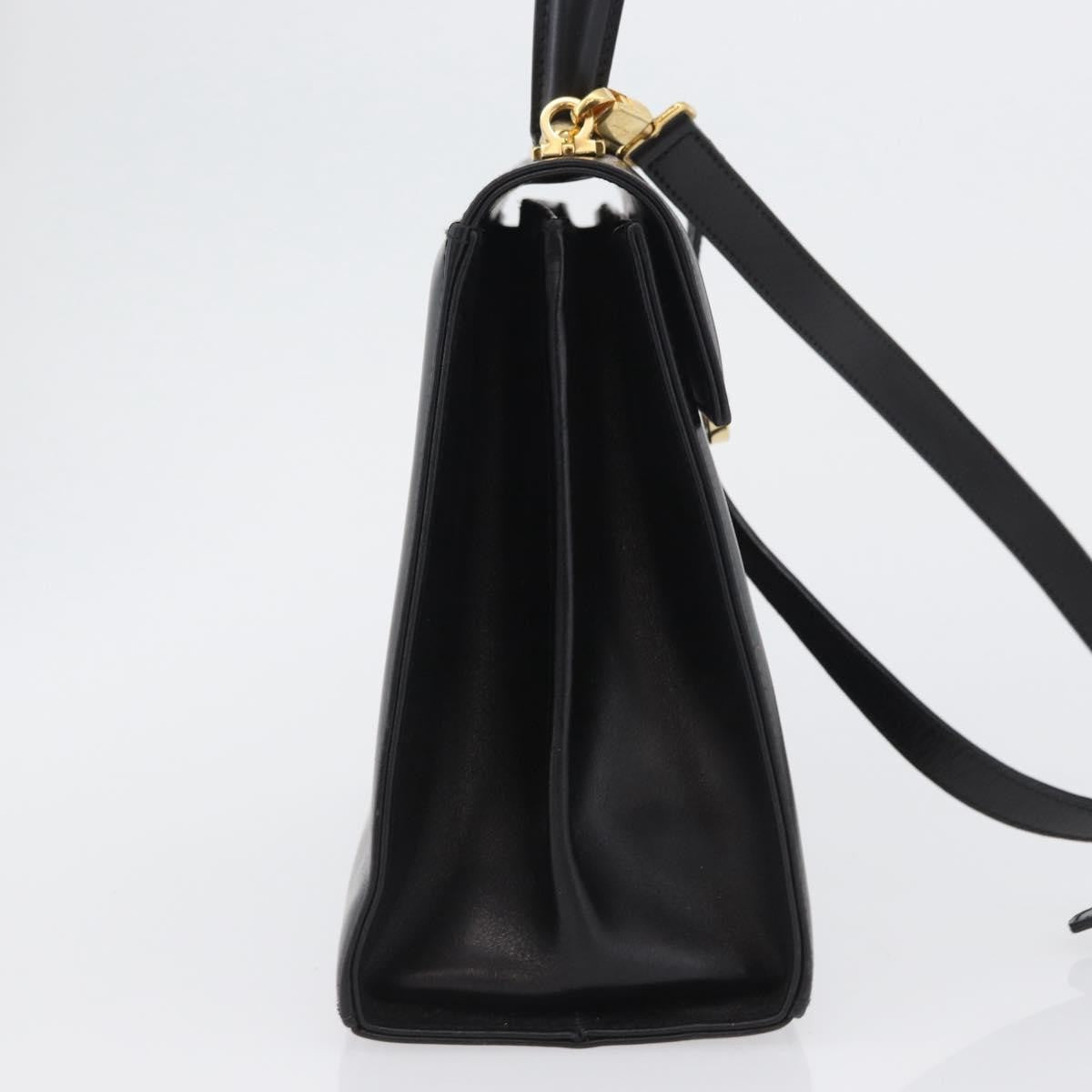Salvatore Ferragamo Convertible Top Handle Bag Leather Black Leather Handbag (Authentic  )