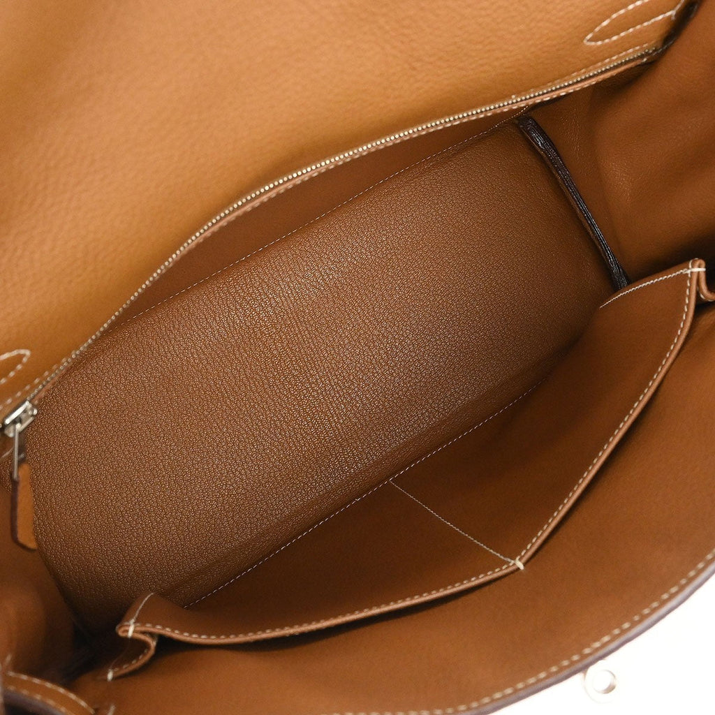 Hermes Kelly Handbag Brown Togo With Palladium Hardware Gold Leather Handbag ( )