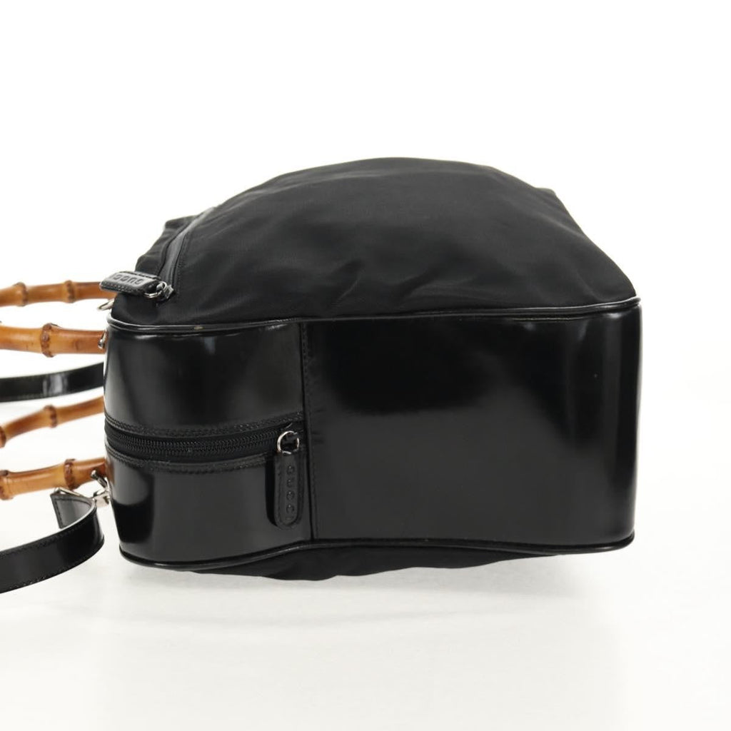 Gucci Vintage Bamboo Handle Bag Nylon Black Nylon Handbag (Authentic  )