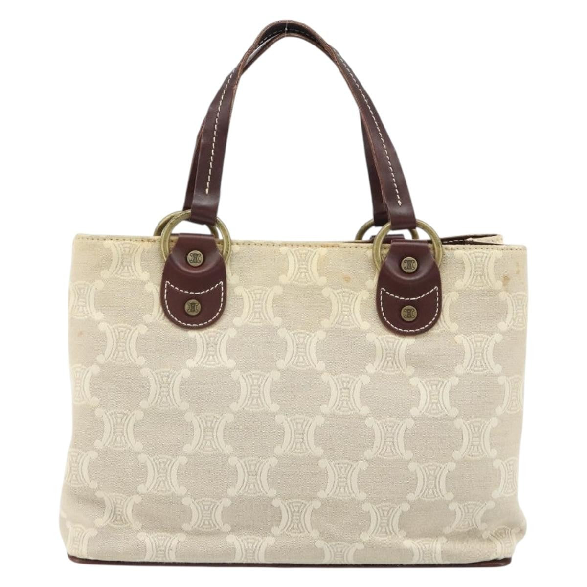 Celine Vintage Macadam Handbag Canvas And Leather Beige Canvas Handbag (Authentic  )