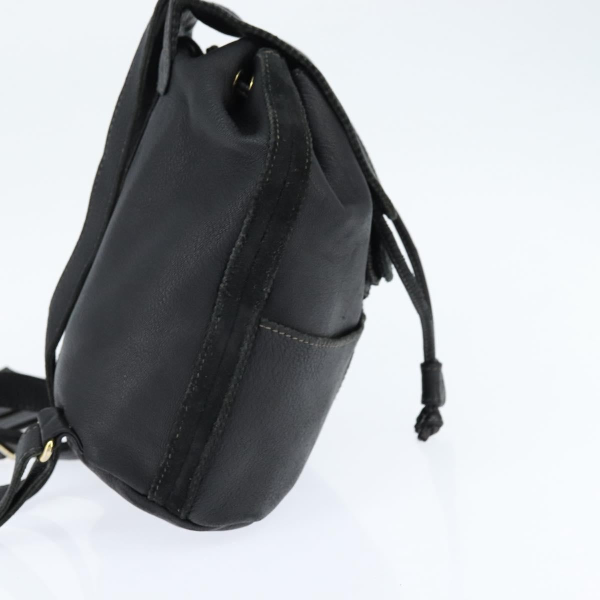 Fendi Logo Flap Drawstring Backpack Leather Black Leather Backpack Bag (Authentic  )