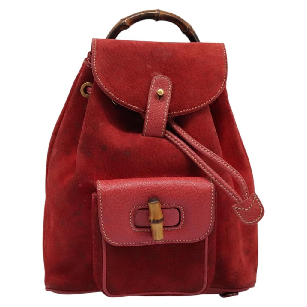 Gucci Gucci Bamboo Backpack Daim Red Suede Backpack Bag (Authentic  )