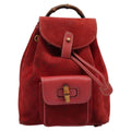 Gucci Gucci Bamboo Backpack Daim Red Suede Backpack Bag (Authentic  )