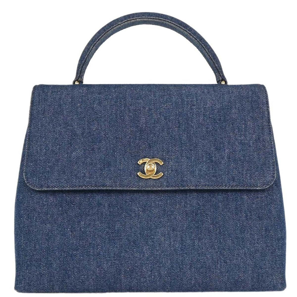Chanel Vintage Classic Top Handle Flap Bag Denim Blue Denim_Jeans Handbag (Authentic  )