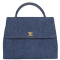 Chanel Vintage Classic Top Handle Flap Bag Denim Blue Denim_Jeans Handbag (Authentic  )