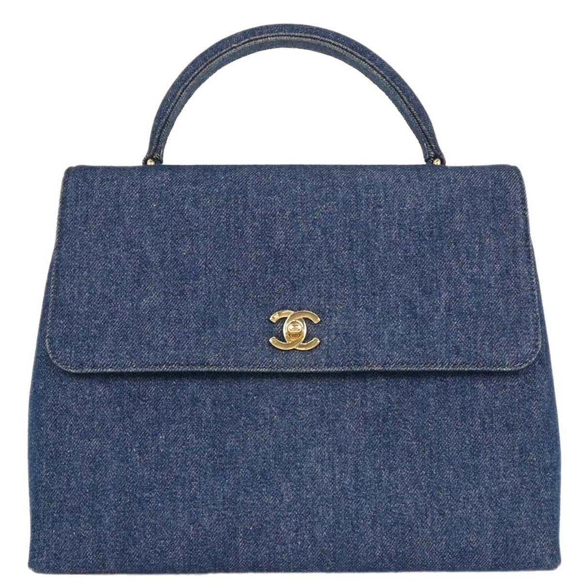 Chanel Vintage Classic Top Handle Flap Bag Denim Blue Denim_Jeans Handbag (Authentic  )