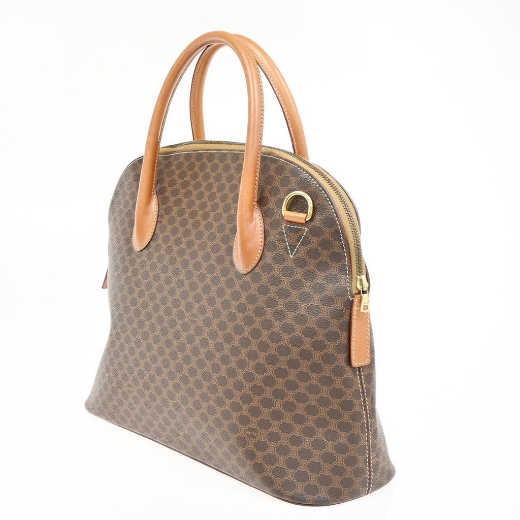 Celine Vintage Macadam Handbag Canvas And Leather Brown Canvas Handbag (Authentic  )