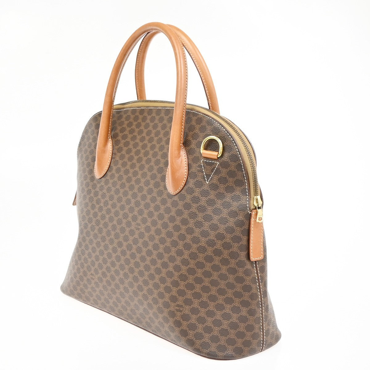Celine Vintage Macadam Handbag Canvas And Leather Brown Canvas Handbag (Authentic  )
