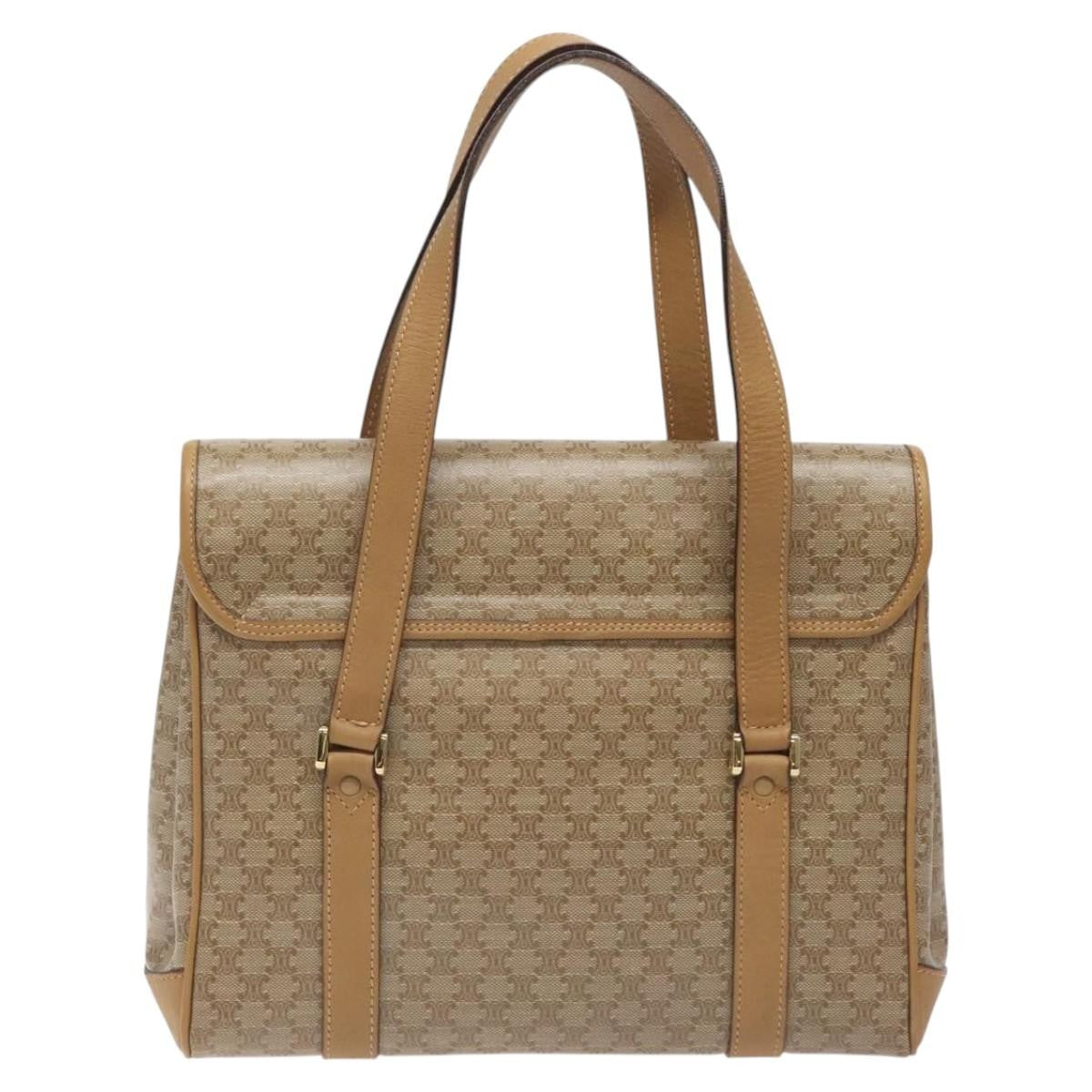 Celine Vintage Macadam Handbag Canvas And Leather Beige Canvas Handbag (Authentic  )