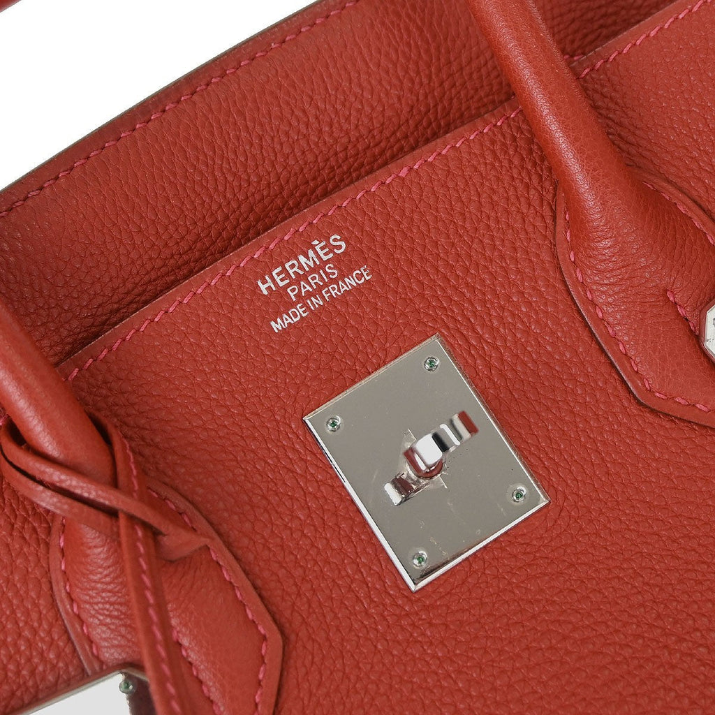 Hermes Birkin Handbag Red Togo With Palladium Hardware Red Leather Handbag (Authentic  )