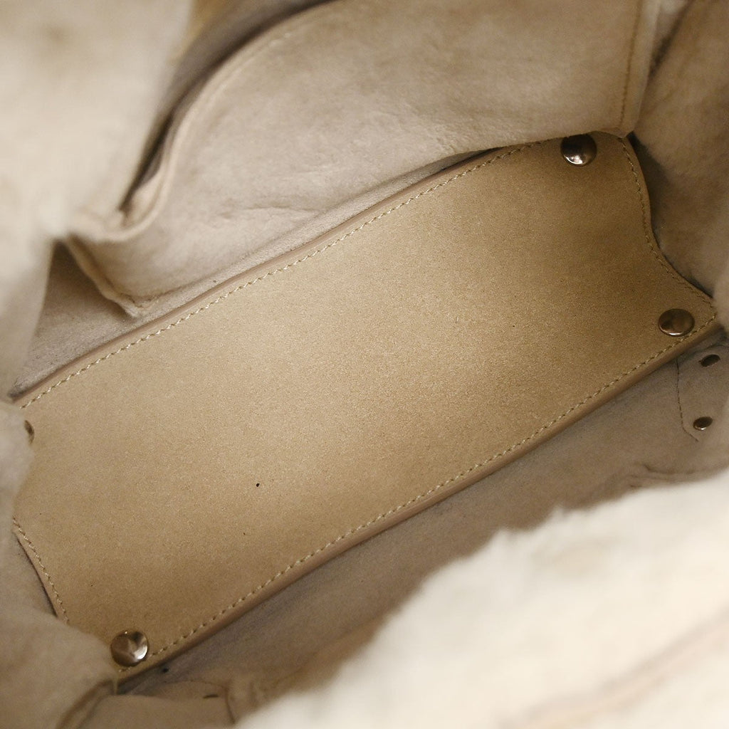 Balenciaga Papier B4 Zip Around Classic Studs Bag Shearling Beige Fur Handbag (Authentic  )