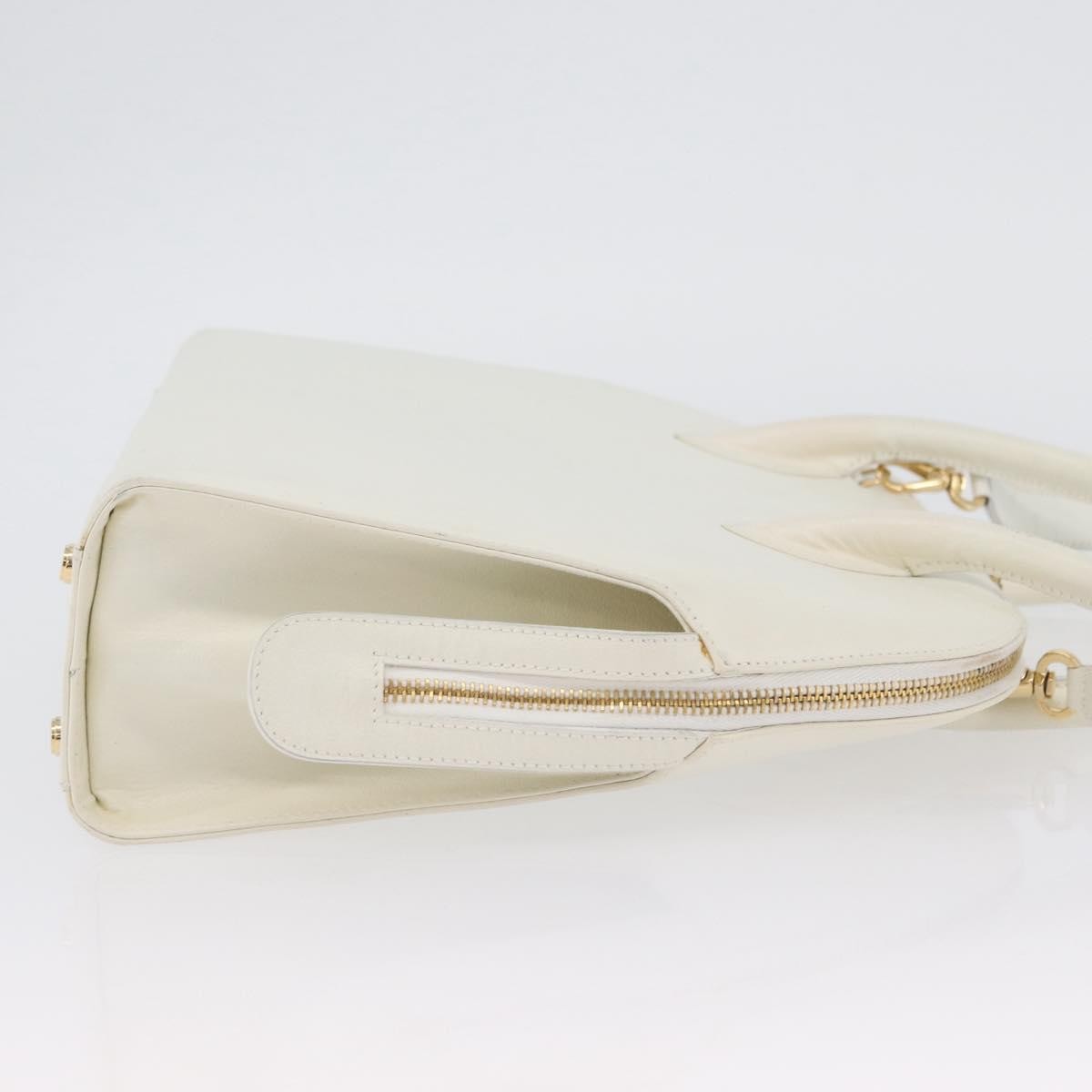 Salvatore Ferragamo Gancini Handbag Leather White Leather Handbag (Authentic  )