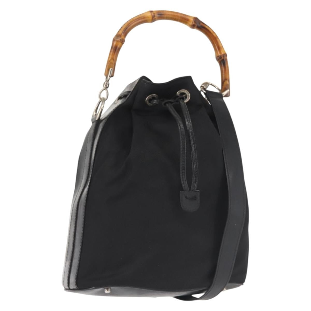Gucci Vintage Bamboo Bucket Bag Nylon And Leather Black Nylon Bag (Authentic  )