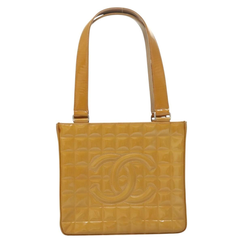 Chanel Chocolate Bar Cc Tote Quilted Patent Yellow Patent_Leather Handbag ( )