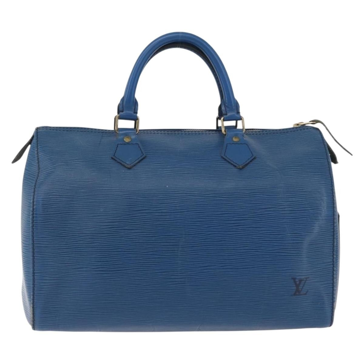 Louis Vuitton Speedy Handbag Epi Leather Blue Leather Handbag (Authentic  )