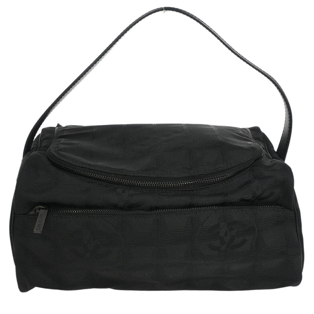 Chanel Travel Line Barrel Bag Nylon Black Nylon Handbag (Authentic  )