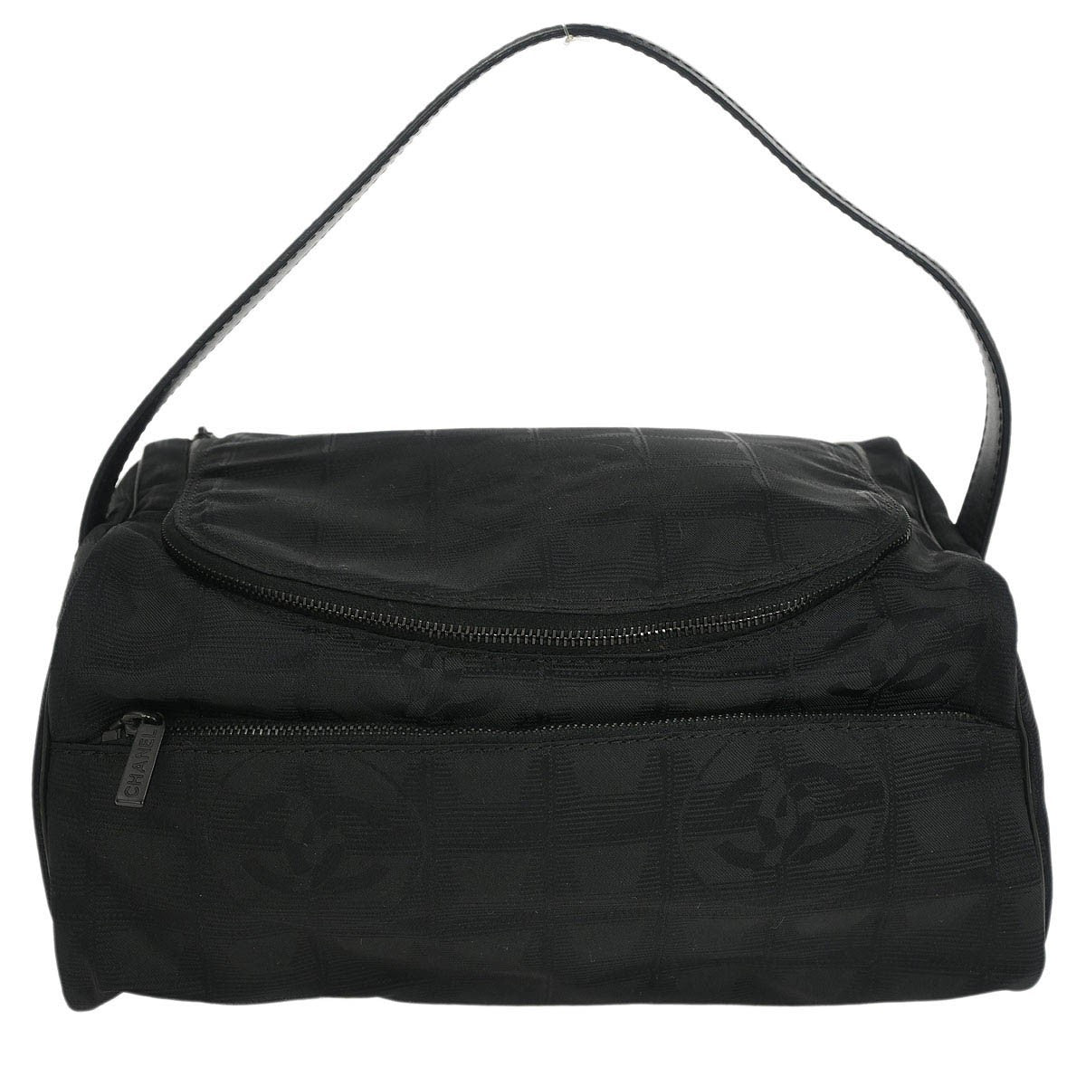 Chanel Travel Line Barrel Bag Nylon Black Nylon Handbag (Authentic  )