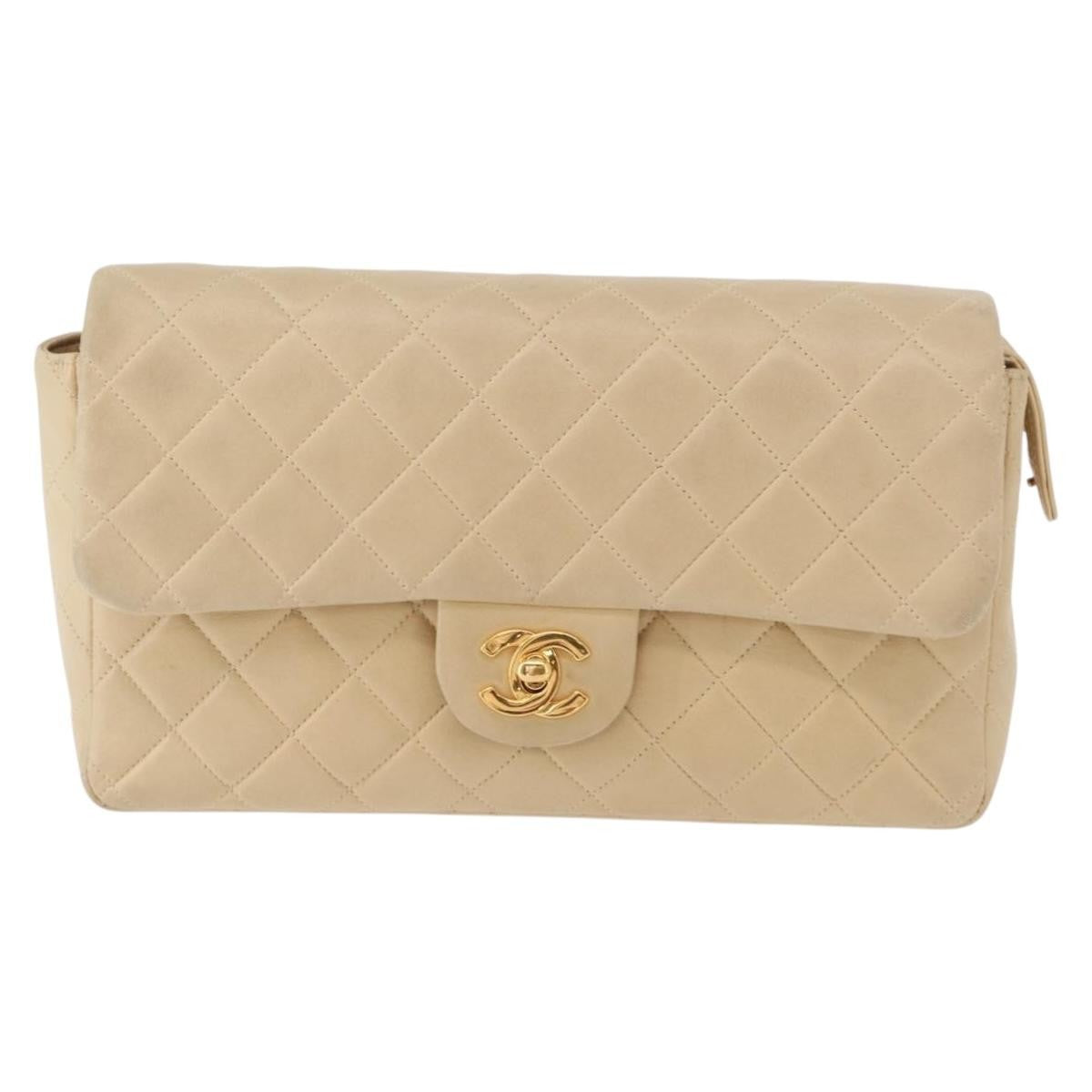 Chanel Vintage Classic Flap Backpack Quilted Lambskin Beige Leather Backpack Bag (Authentic  )