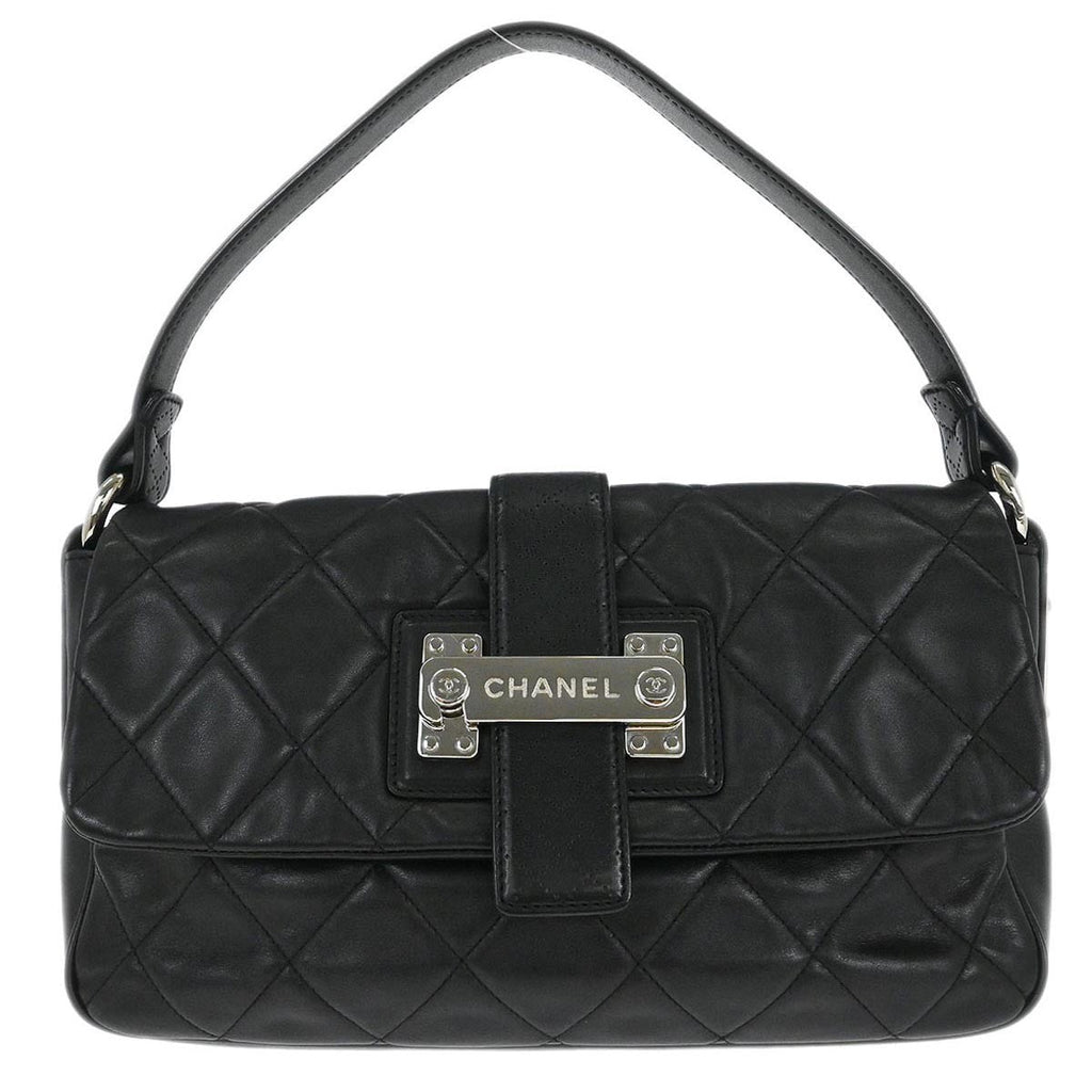Chanel Door Latch Flap Shoulder Bag Quilted Leather Black Leather Handbag (Authentic  )