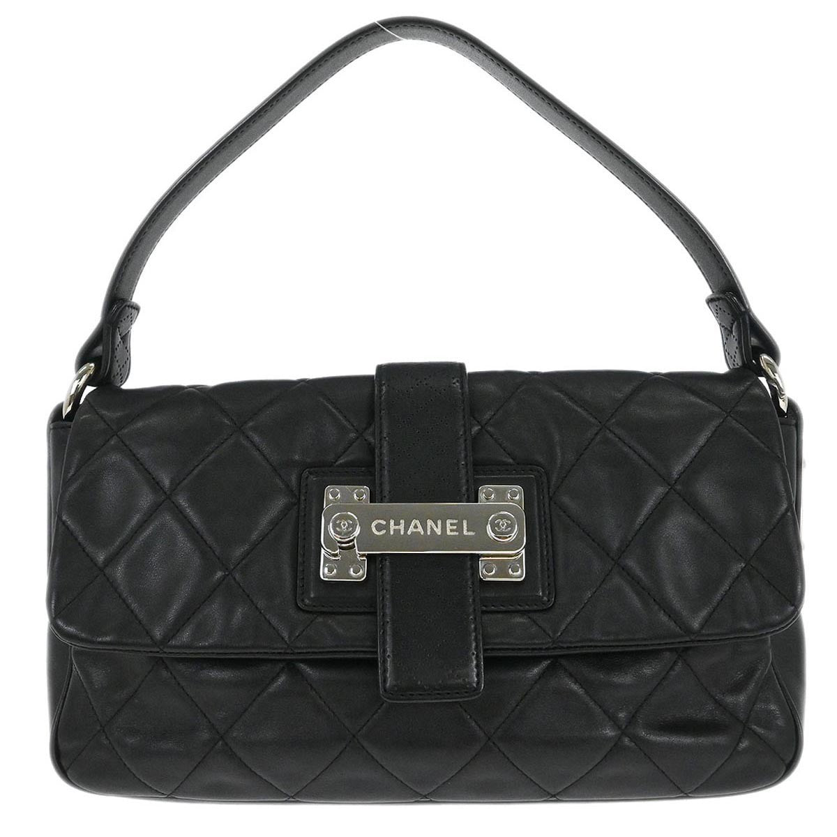 Chanel Door Latch Flap Shoulder Bag Quilted Leather Black Leather Handbag (Authentic  )