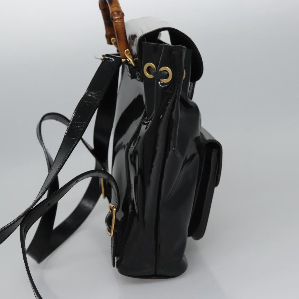 Gucci Vintage Bamboo Backpack Patent Black Patent_Leather Backpack Bag (Authentic  )