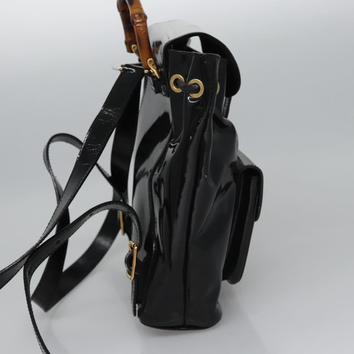 Gucci Vintage Bamboo Backpack Patent Black Patent_Leather Backpack Bag (Authentic  )
