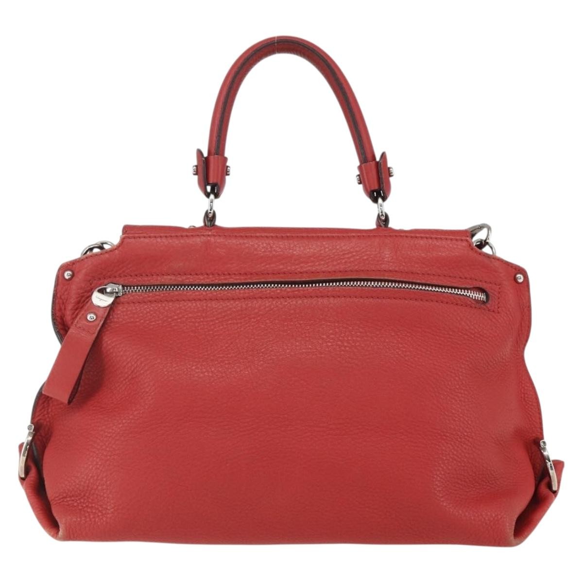 Salvatore Ferragamo Sofia Satchel Grainy Leather Red Leather Handbag (Authentic  )