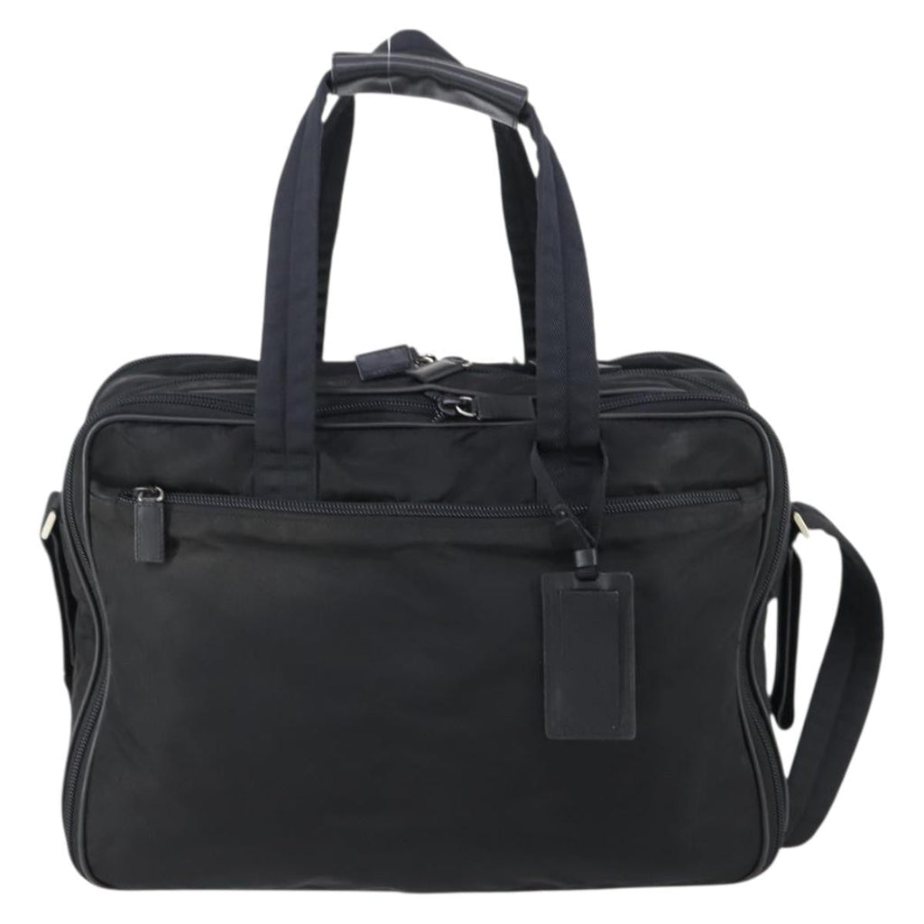 Prada Porta Computer Briefcase Tessuto And Saffiano Leather Black Nylon Briefcase Bag (Authentic  )