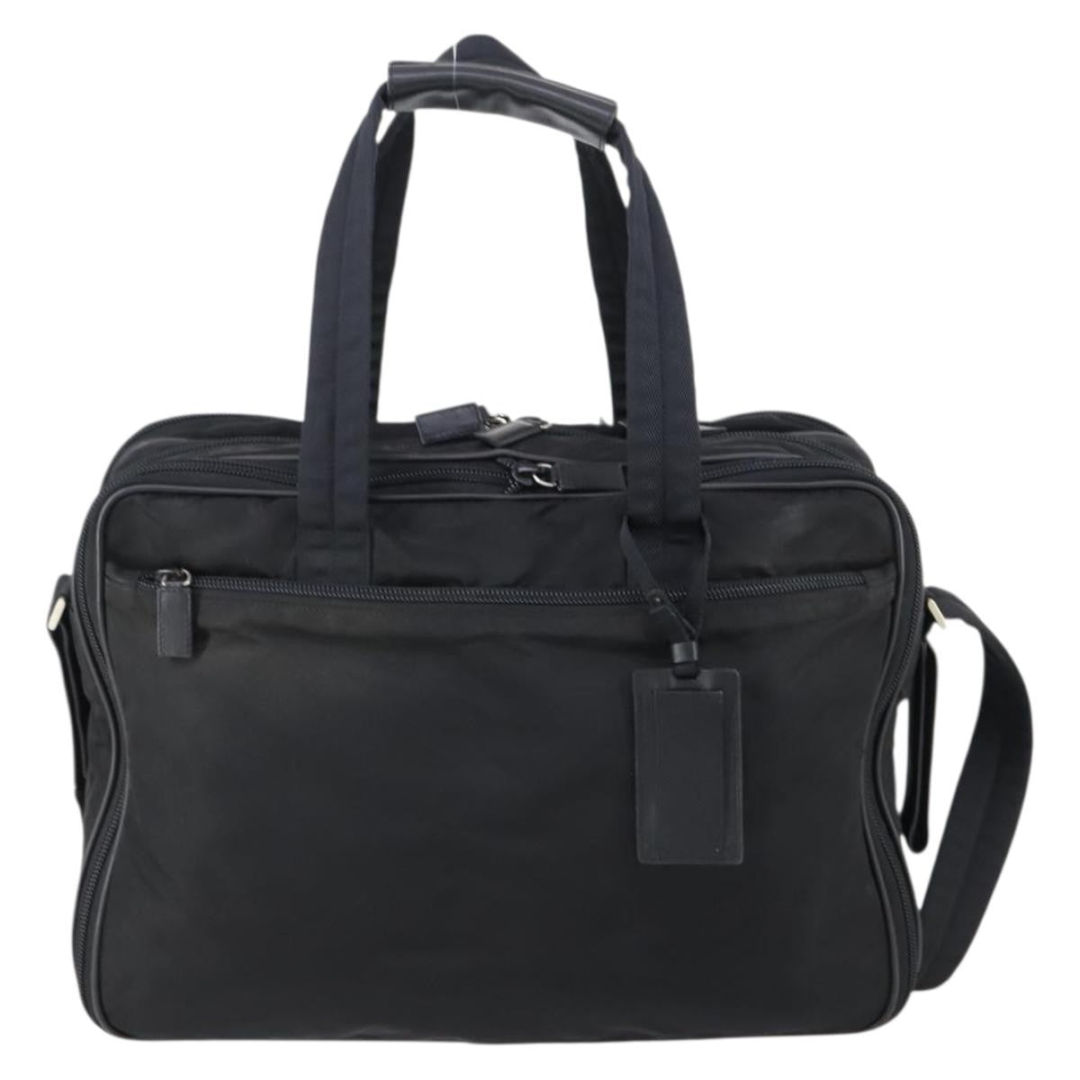 Prada Porta Computer Briefcase Tessuto And Saffiano Leather Black Nylon Briefcase Bag (Authentic  )