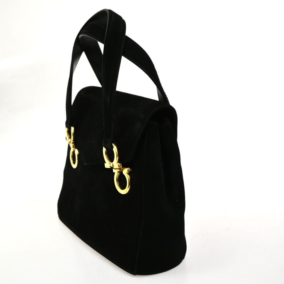 Salvatore Ferragamo Gancini Handbag Suede Black Suede Handbag (Authentic  )
