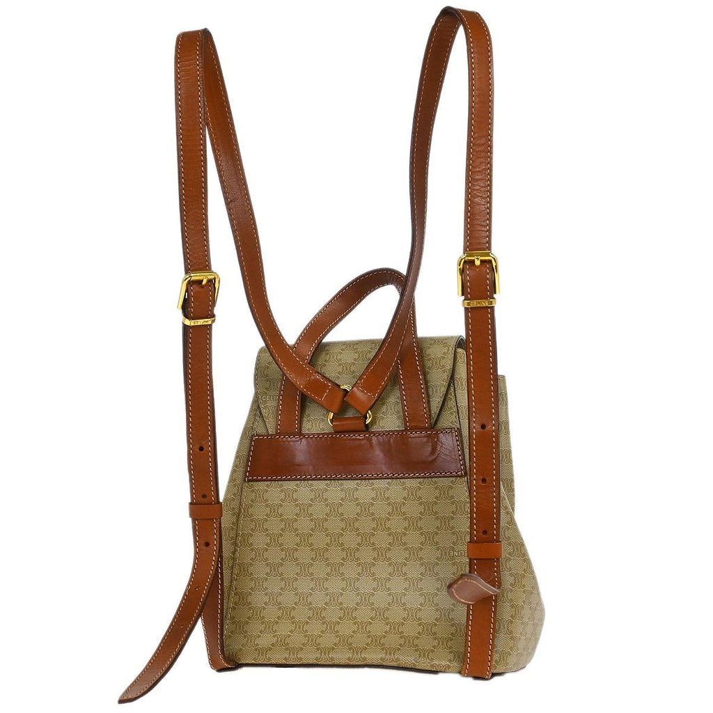 Celine Vintage Macadam Backpack Canvas And Leather Beige Canvas Backpack Bag (Authentic  )