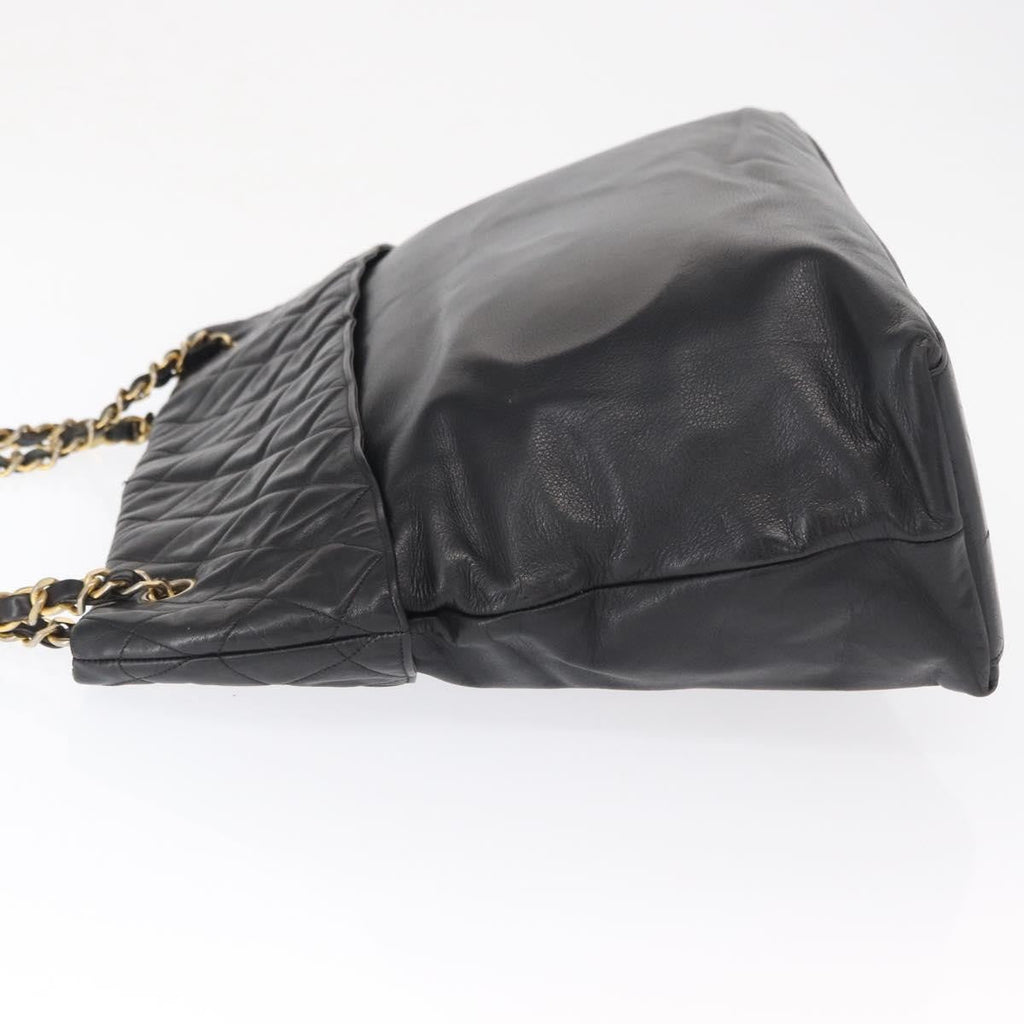Chanel Chain Tote Leather Black Leather Handbag (Authentic  )