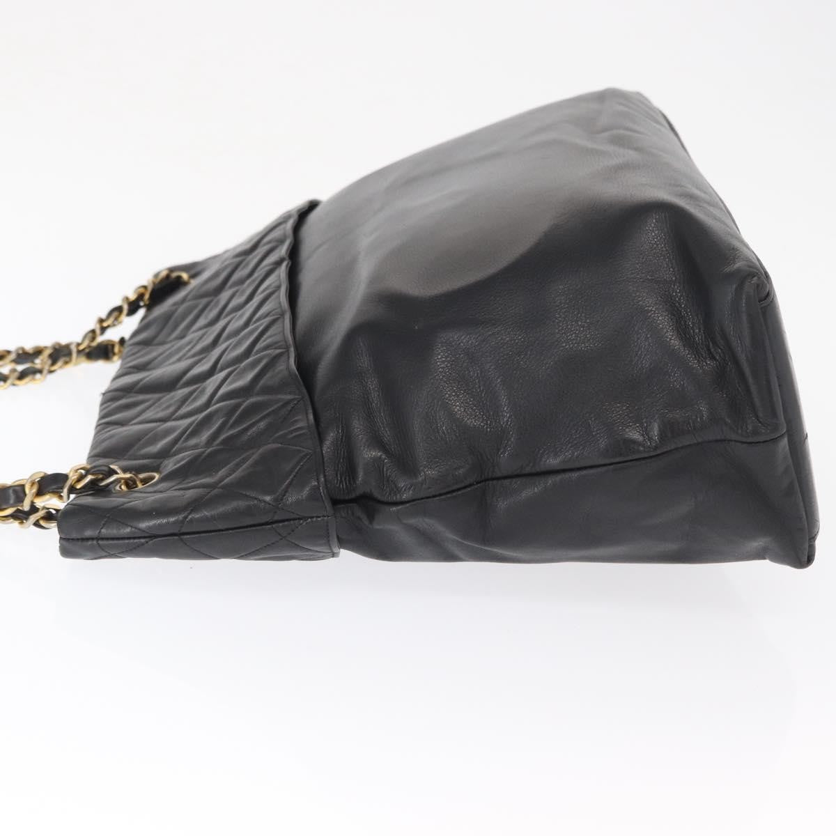 Chanel Chain Tote Leather Black Leather Handbag (Authentic  )