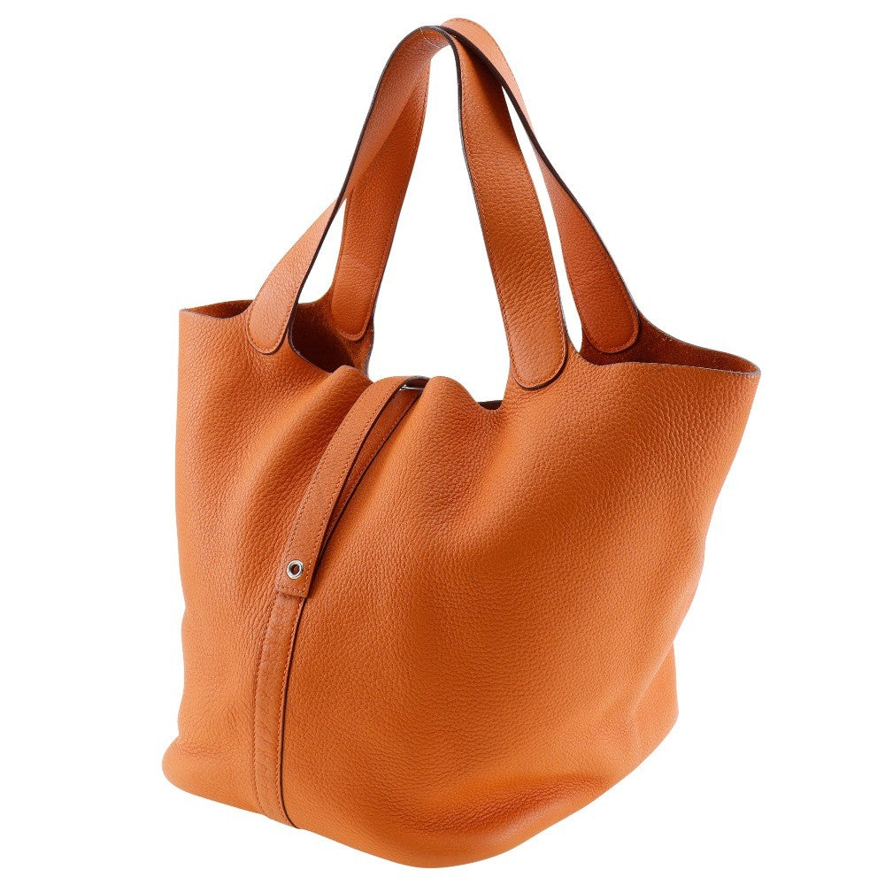 Hermes Picotin Lock Bag Clemence Orange Leather Handbag (Authentic  )