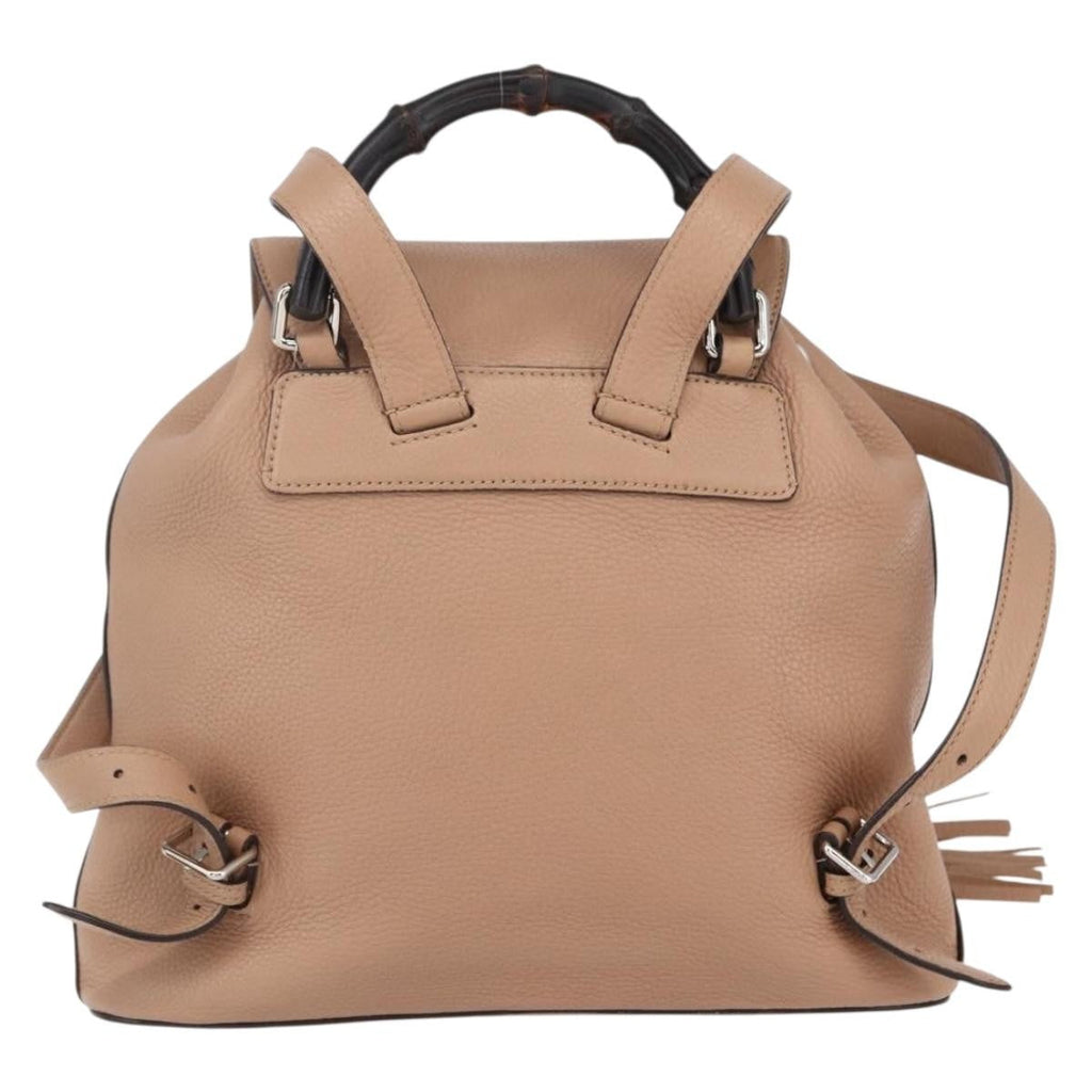 Gucci Vintage Bamboo Backpack Leather Beige Leather Backpack Bag (Authentic  )
