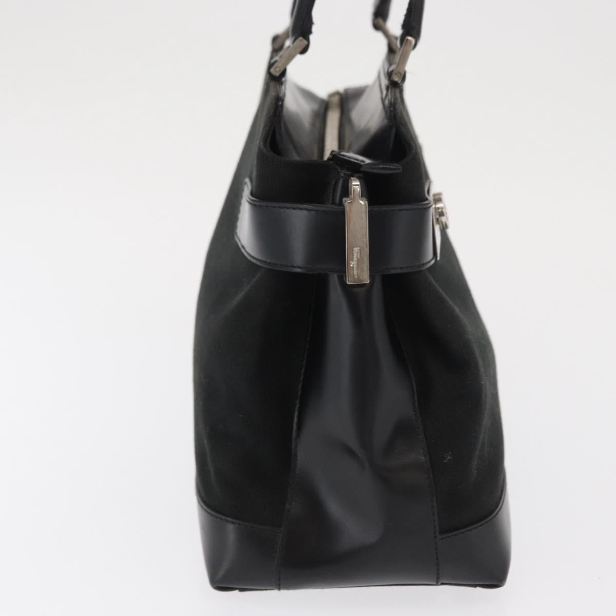 Salvatore Ferragamo Double Gancini Side Buckle Tote Canvas Black Canvas Handbag (Authentic  )