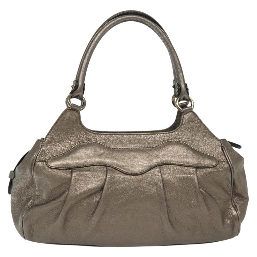 Salvatore Ferragamo Gancini Handbag Leather Silver Leather Handbag (Authentic  )