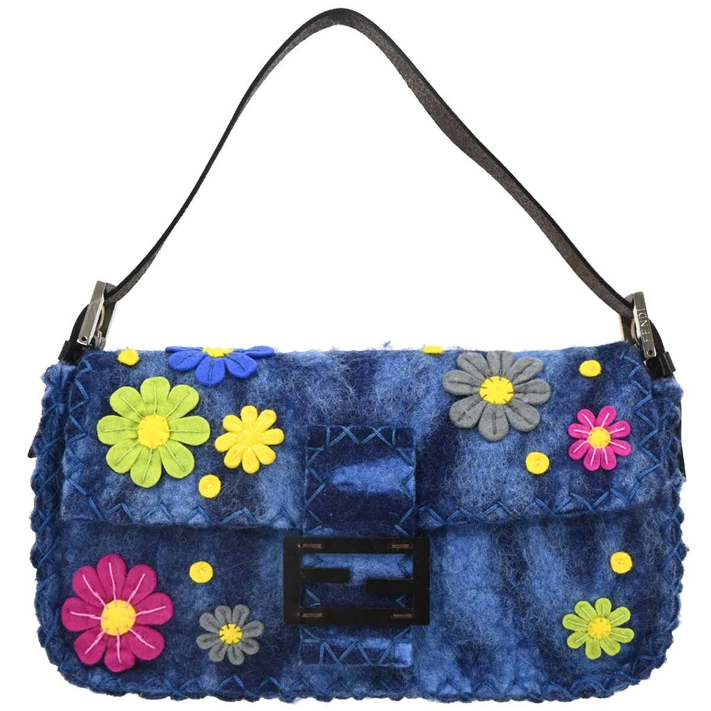 Fendi Baguette Bag Patent Blue Felt,Leather Handbag (Authentic  )