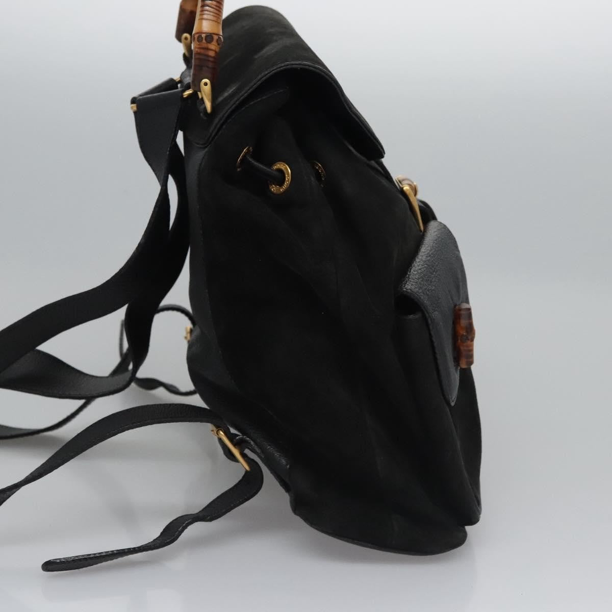 Gucci Vintage Bamboo Backpack Suede And Leather Black Suede Backpack Bag (Authentic  )