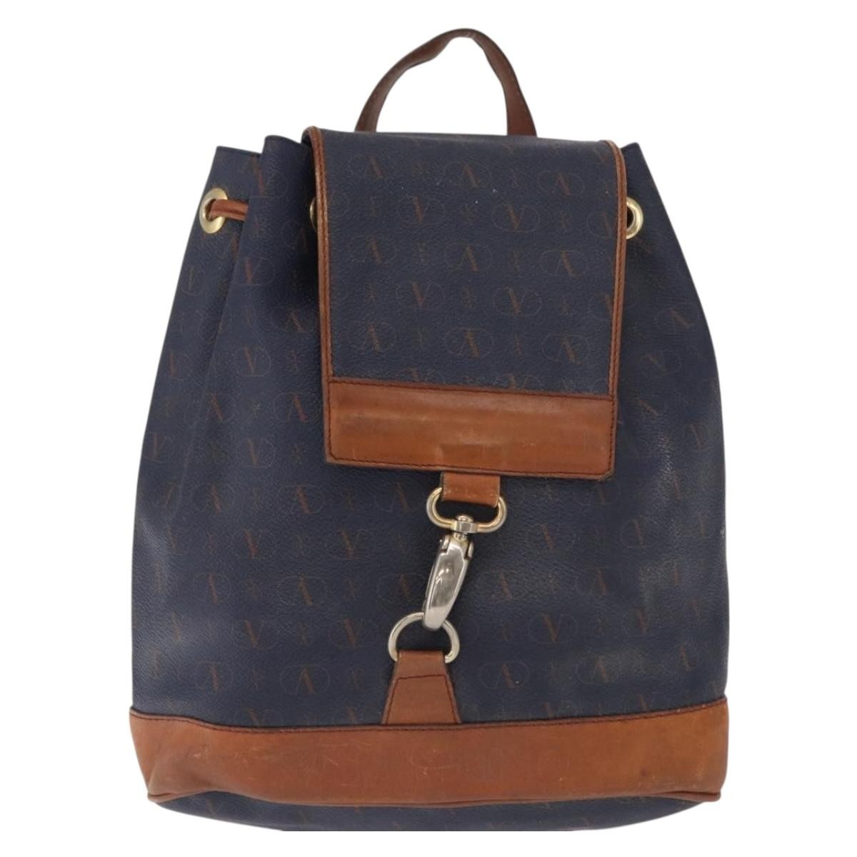 Valentino Garavani Vintage Backpack Leather Navy Leather Backpack Bag (Authentic  )