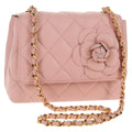 Chanel Vintage Camellia Flap Bag Quilted Lambskin Pink Leather Bag (Authentic  )
