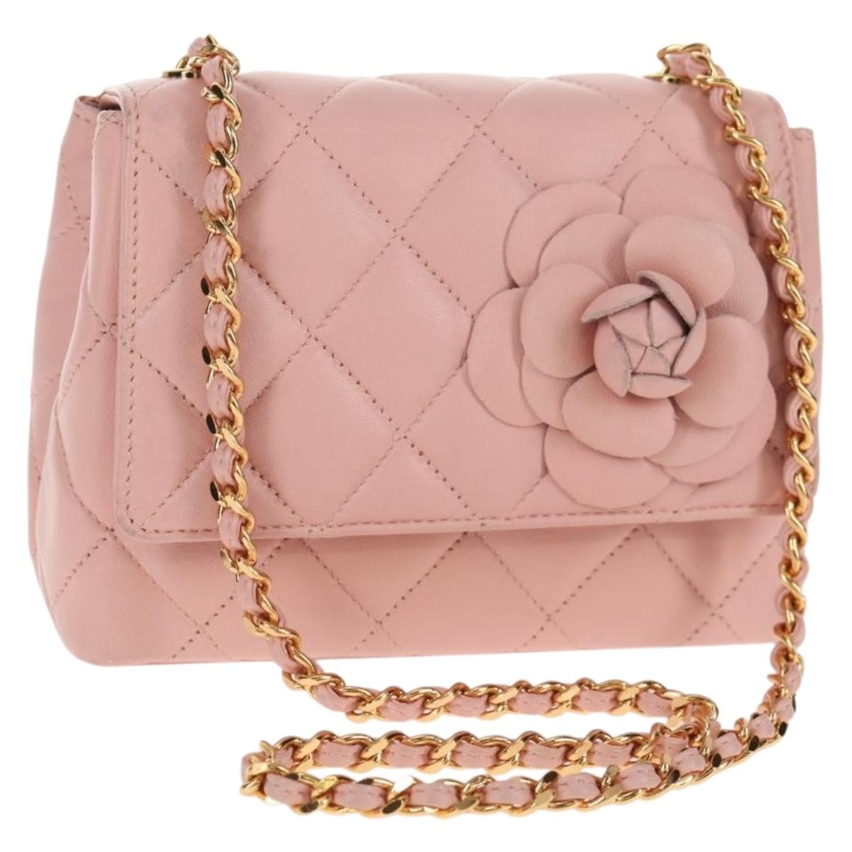 Chanel Vintage Camellia Flap Bag Quilted Lambskin Pink Leather Bag (Authentic  )