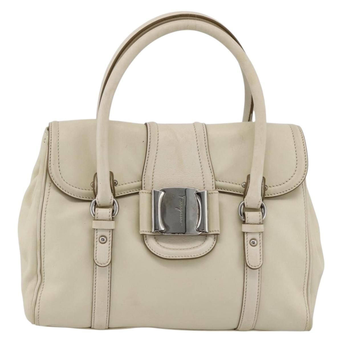 Salvatore Ferragamo Vintage Handbag Leather White Leather Handbag (Authentic  )