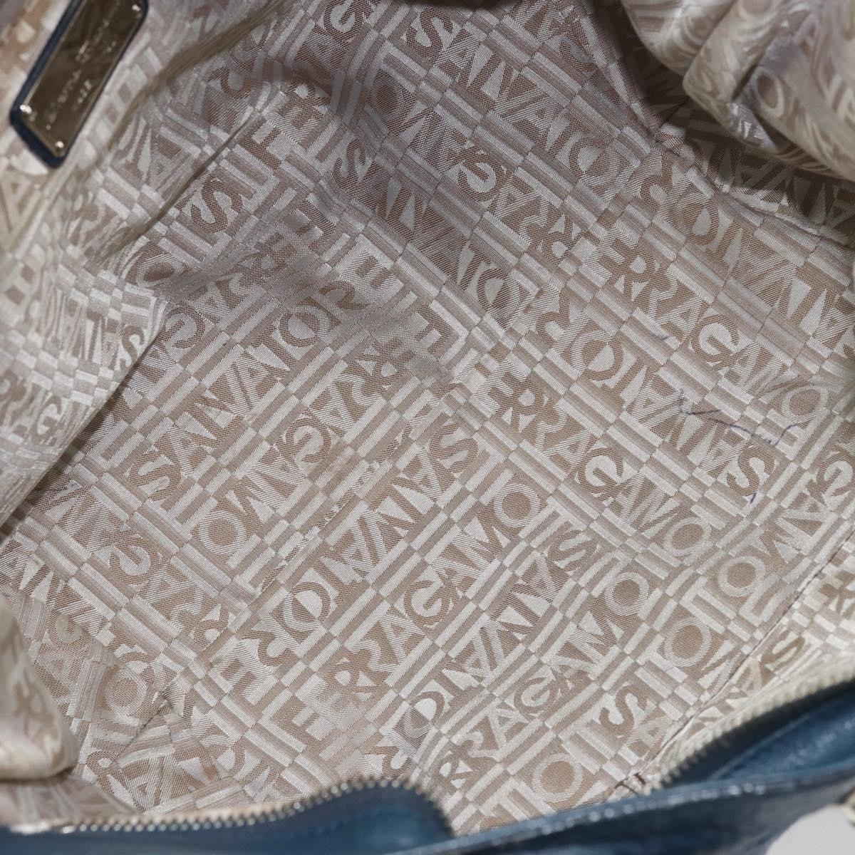 Salvatore Ferragamo Gancini Handbag Leather Blue Leather Handbag (Authentic  )